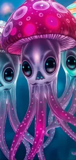 Vibrant digital art of colorful jellyfish.