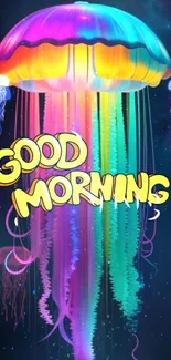 Colorful jellyfish with 'Good Morning' text.