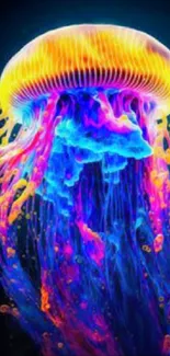 Colorful jellyfish mobile wallpaper with vibrant blues and purples.