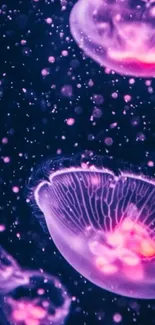 Vibrant neon jellyfish with purple and pink hues