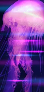 Neon jellyfish in vibrant purple hues floating gracefully.