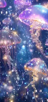 Colorful jellyfish floating in a vibrant, dreamy ocean scene.