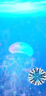 Mesmerizing jellyfish in cyan blue ocean wallpaper.