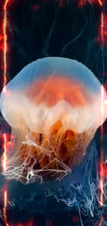 Vibrant jellyfish with neon light glow on mobile wallpaper.