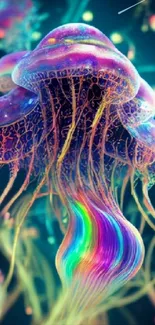 Vibrant digital illustration of jellyfish with luminescent colors against a dark background.