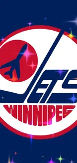 Vibrant Jets logo with colorful stars on a deep blue background.