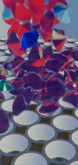 Colorful abstract wallpaper with jewel shapes and circular patterns.