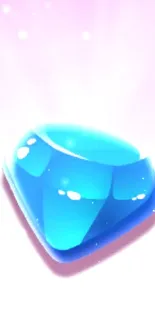 A blue gem on a radiant pink and orange gradient background.