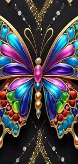 Vibrant jewel butterfly on a black background.