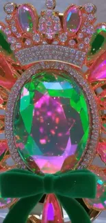 Vibrant jewel-encrusted wallpaper with emerald gem.