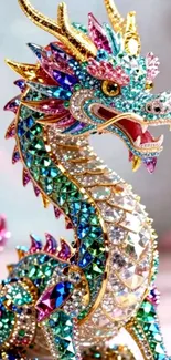 Colorful jeweled dragon artwork with gems and vibrant hues.