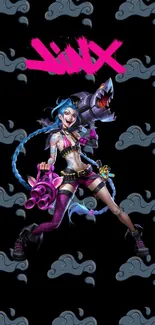 Stylish Jinx character mobile wallpaper with a bold and vibrant design.