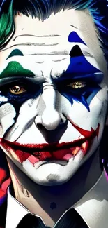 Vibrant Joker-inspired digital art wallpaper with colorful face paint.