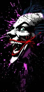 Joker illustration with vibrant splashes on a dark background.