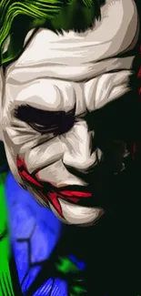 Vibrant Joker artwork with colorful, comic-style design for mobile devices.