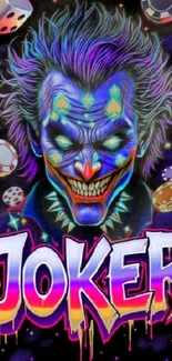 Colorful Joker art mobile wallpaper with bold design.