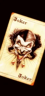 Joker card with vibrant artwork on a dark background.