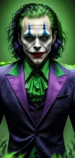 Vivid Joker with green background and purple suit wallpaper.