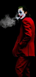 Vibrant Joker in red suit on black background.