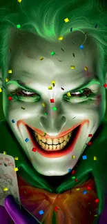 Vibrant Joker wallpaper for mobile phones featuring iconic grin.