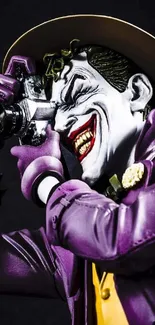 Joker holding camera in a dynamic pose.