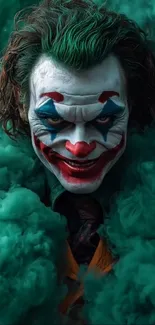 Joker surrounded by billowing green smoke.