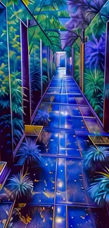 Vibrant artistic wallpaper of a jungle pathway