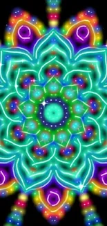 Colorful neon kaleidoscope pattern wallpaper.