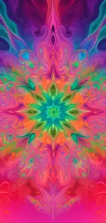 Vibrant kaleidoscope art wallpaper with colorful symmetrical patterns and floral elements.