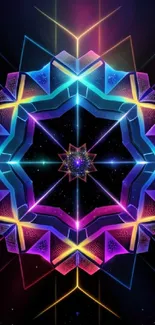 Vibrant kaleidoscope geometric art wallpaper with colorful spectrum design.