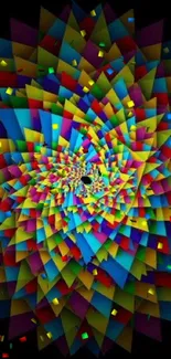 Vibrant kaleidoscope geometric art wallpaper for mobile screens.