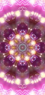 Symmetrical pink kaleidoscope pattern wallpaper for mobile devices.