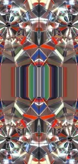 Vibrant kaleidoscope pattern wallpaper with geometric designs.