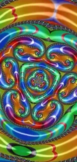 Kaleidoscope pattern with bright colors and spirals creating a vibrant design.