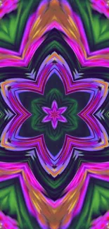 Colorful kaleidoscope wallpaper with neon hues.