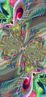 Vibrant kaleidoscope abstract art wallpaper with swirling patterns and colors.