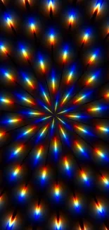 Vibrant kaleidoscope burst with colorful radiating patterns.