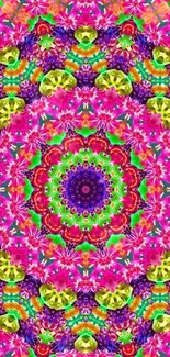 Colorful kaleidoscope wallpaper with vibrant patterns and symmetrical design.