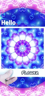 Kaleidoscope flower wallpaper with vibrant blue tones.