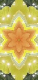 Kaleidoscope flower wallpaper with glowing elements.