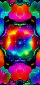 Vibrant kaleidoscope flower pattern in vivid colors.