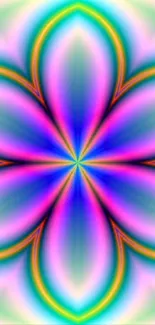 Colorful kaleidoscope flower wallpaper with vibrant blues and purples.