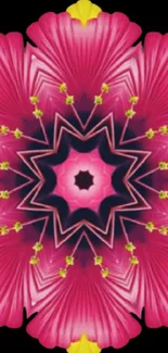 Vibrant pink and yellow kaleidoscope flower wallpaper.