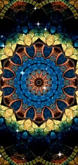 Colorful kaleidoscope mandala art wallpaper with intricate patterns.