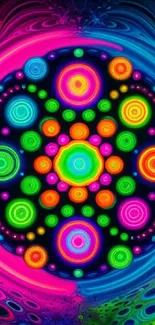 Vibrant kaleidoscope mandala with colorful geometric patterns.