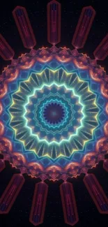 Intricate vibrant mandala phone wallpaper with a kaleidoscope design.