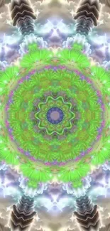 Vibrant green kaleidoscope mobile wallpaper.