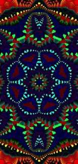 Vibrant kaleidoscope wallpaper with geometric patterns and vivid colors.