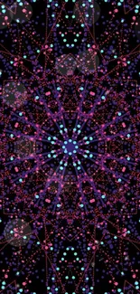 Colorful geometric kaleidoscope wallpaper with vibrant patterns.