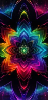 Vibrant kaleidoscope design wallpaper featuring rainbow colors.